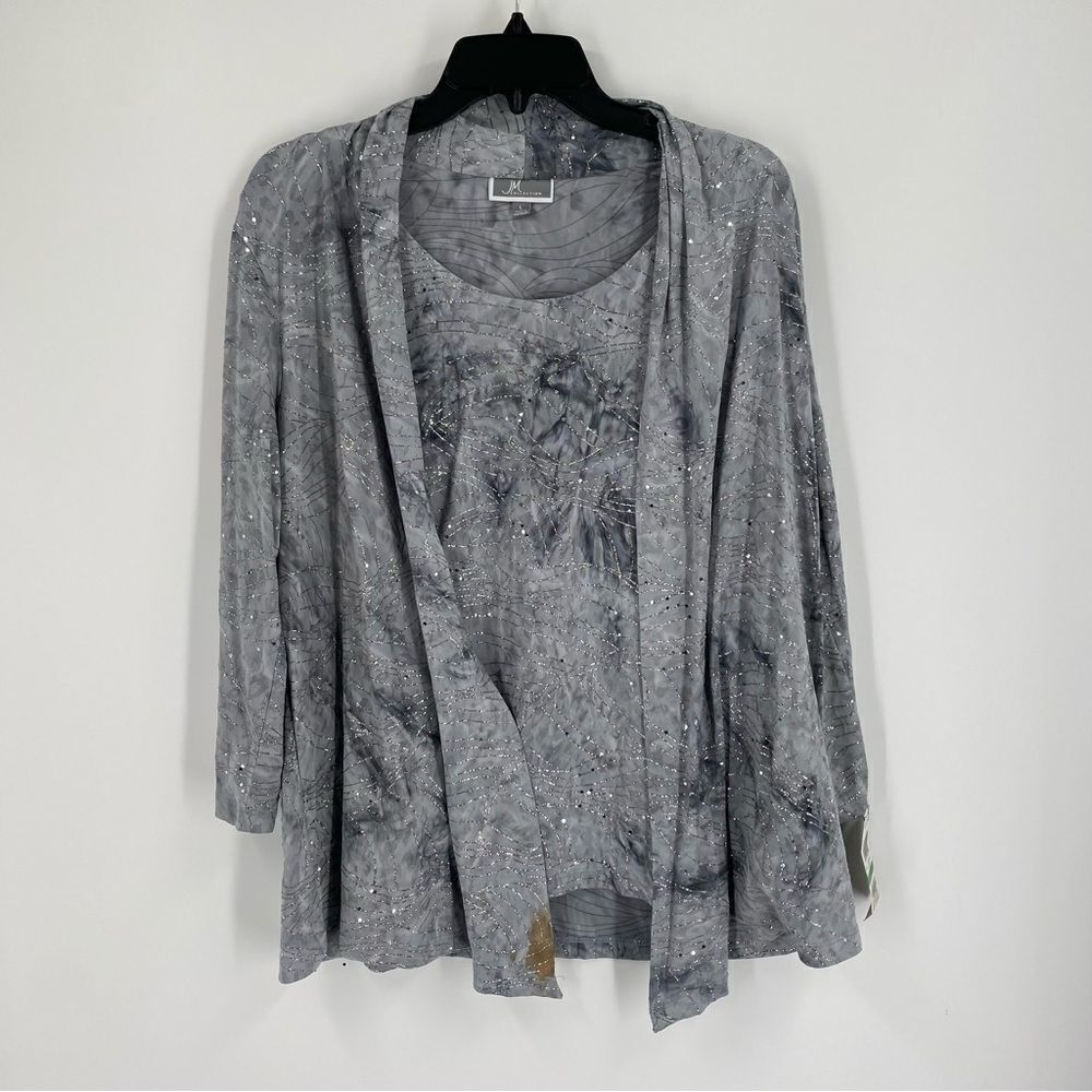 JM Collection Women’s Long Sleeve Sparkly Gray Blouse size L